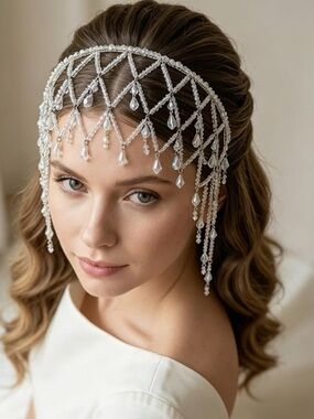 Bridal Pearl Head Chain | Crystal Beaded Headpiece | Wedding Hair Jewelry